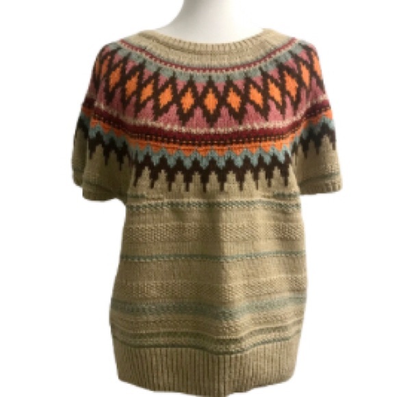 POLO Ralph Lauren Jacquard Knit Cap Sleeve Neutral Fair Isle Style Sweater XL - Picture 6 of 13